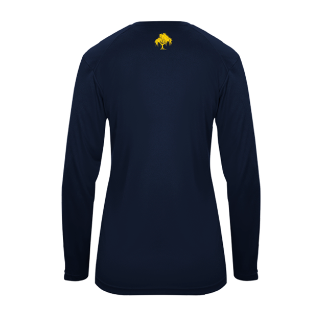 Women's Navy Hibiscus Ultimate V-neck Perf L/S Tee