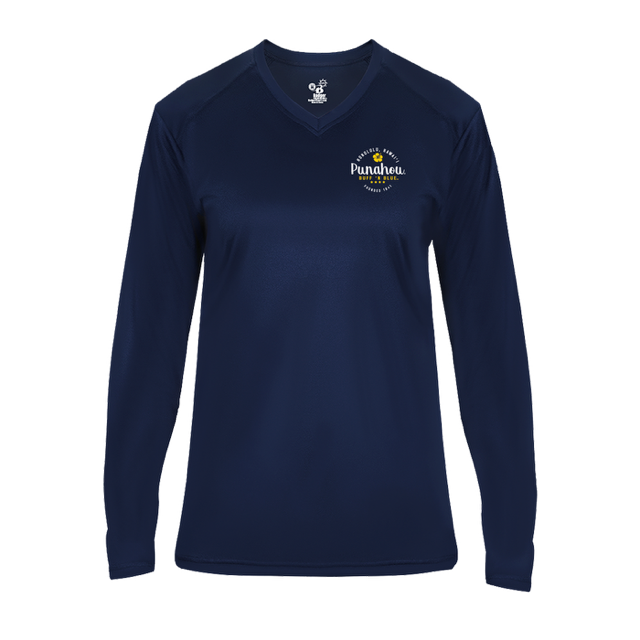 Women's Navy Hibiscus Ultimate V-neck Perf L/S Tee
