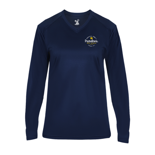 Women's Navy Hibiscus Ultimate V-neck Perf L/S Tee
